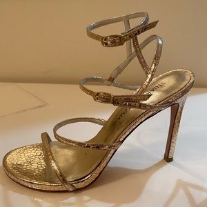 Stuart Weitzman gold croc strappy heel - worn 3x!